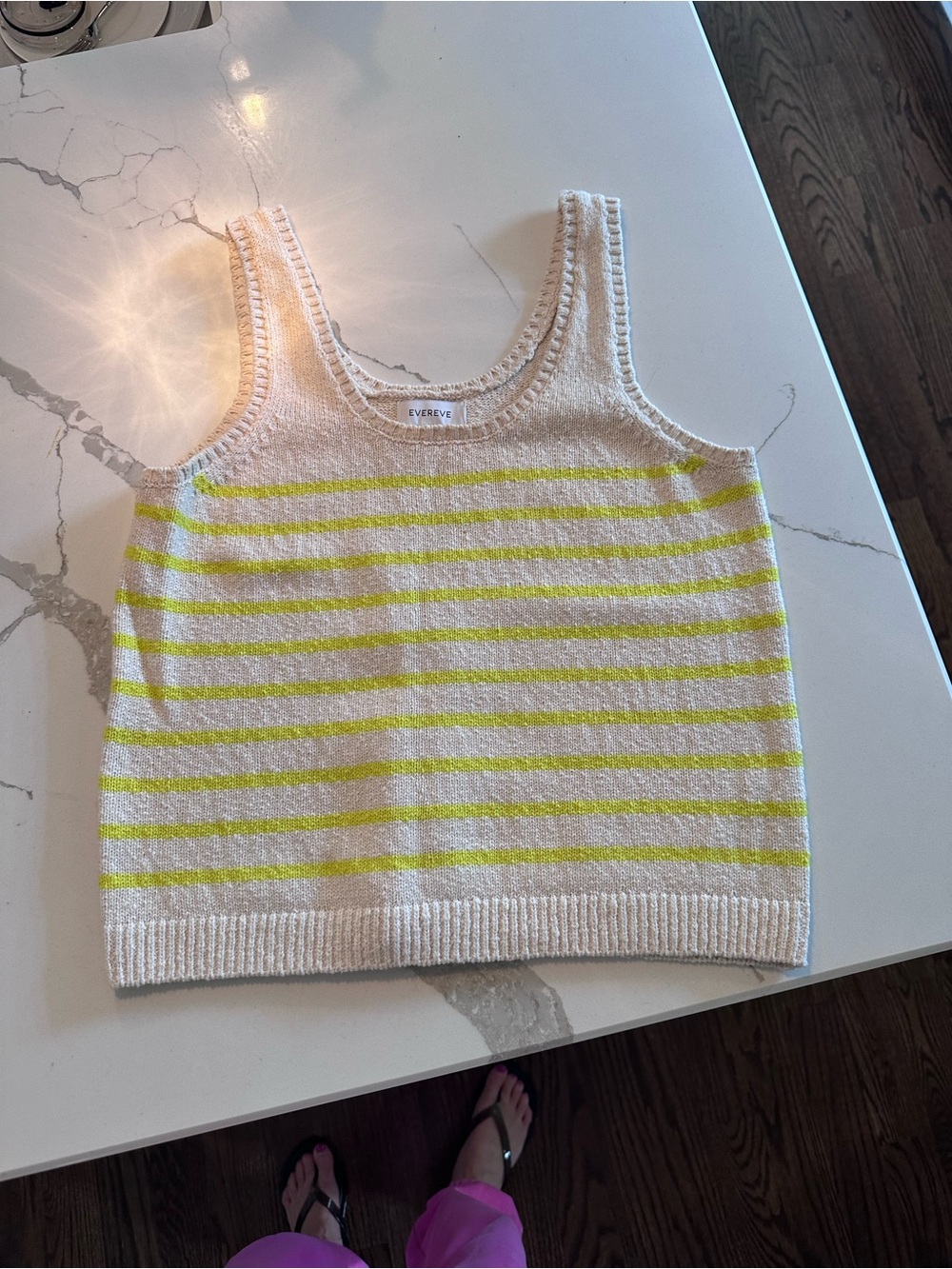 Evereve Knit Sweater in Cream with Neon Yellow Stripes